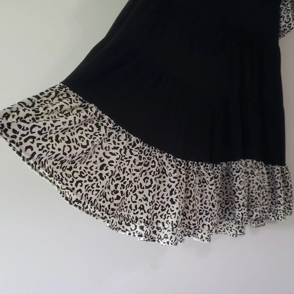 Beeson River Tiered Dress XL Extra Large Black White Animal Print Ruffle Comfy - Picture 5 of 13